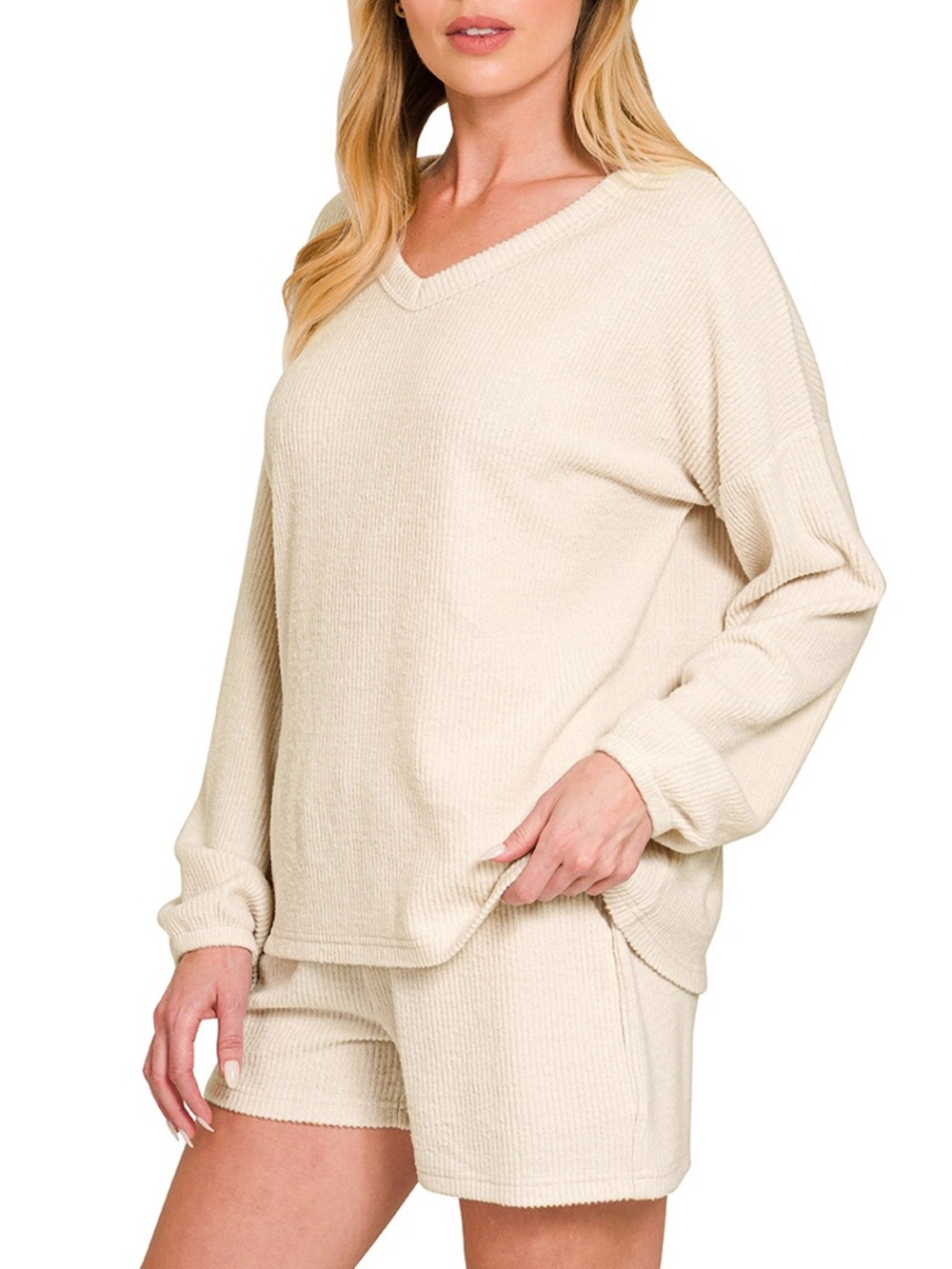 Zenana long sleeve short set ribbed